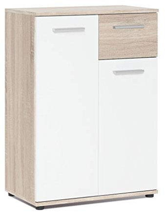 Newfurn Sideboard Kommode Modern Anrichte Highboard Mehrzweckschrank II 60x85x 35 cm (BxHxT) II [Esra.Three] in Sonoma Eiche/Sonoma Eiche/Weiß Wohnzimmer Schlafzimmer Esszimmer