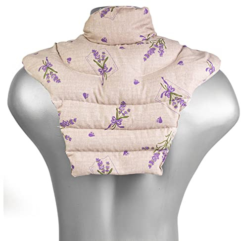 Tour de cou pour vertèbres cerivicales avec col montant et partie dorsale - Champêtre romantique - Coussin thermique 2 en 1 untilisable à chaud ou à froid - graines de lin