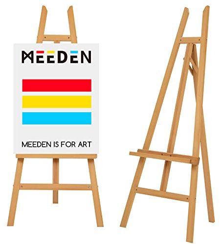 MEEDEN Large A-Frame Wooden Display Easel, Basic Adjustable Painting Floor Easel for Artist, Adults Studio Easel Display Stand, Hold Canvas Up to 90'', European Solid Beech Wood-Natural