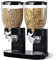 Double Cereal Dispenser Classic Dry Food Double Canister, Dry Food Dispenser Control Storage Container, Great for Cornflakes, Candy, Nuts, Beans, Granola - Kitchen Storage Dispenser, Black