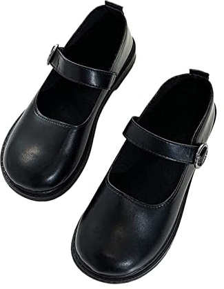 Zapatos Mary Janes con hebilla para mujer, punta redonda, charol, zapatos planos poco profundos, zapatos escolares para mujeres y niñas