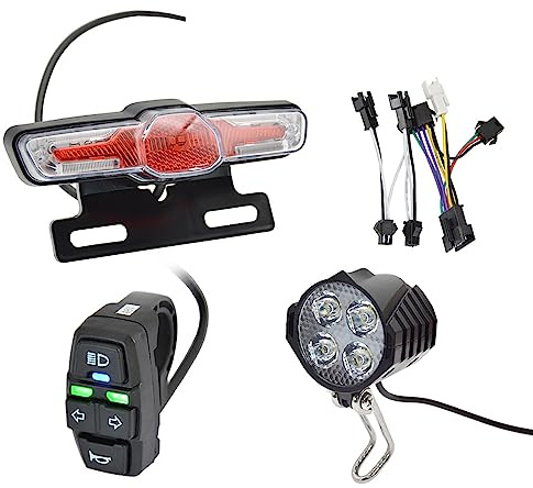 Gaderth Ebike Headlight and Tail Light Sets, LED Night Spotlight Cycling Modification Parts, 48V/36V Front Rear Warning Lights Kit with E-Bike Headlight Turn Signal Rear Light, 12V-72V Switch 24-48V