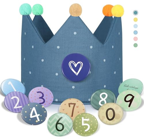 Qetlavee Geburtstagskrone Kinder Jungen Mädchen-Geburtstag aus Musselin mit Zahlen von 0-9，Kinder Partyhüte,Party Deko| für den Kindergeburtstag