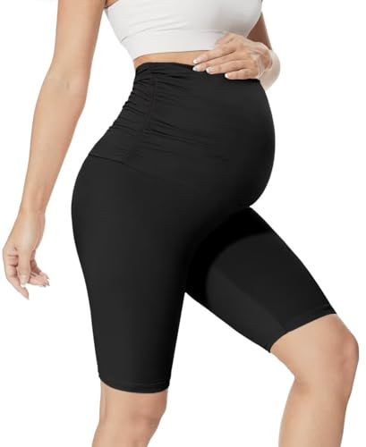 QGGQDD Legging de grossesse court pour femme enceinte, Noir , XL