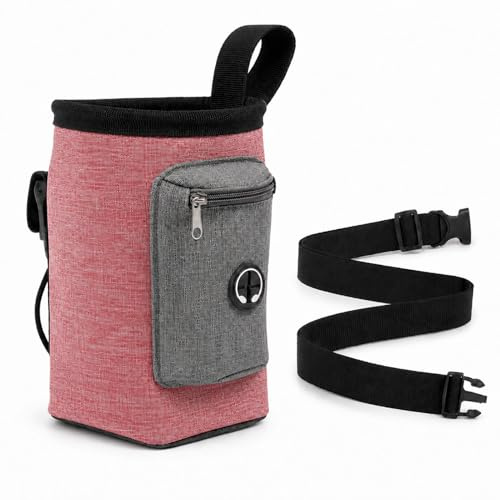 jiuzcare sac friandise chien pochette friandise sac à friandise dressage (entraînement récompense promenade mains libres ceinture réglable) Rouge