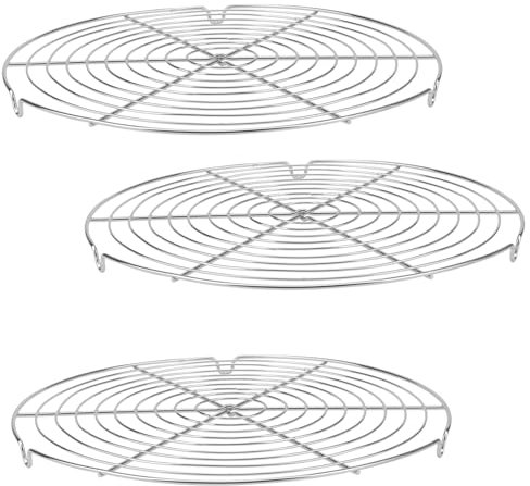 JIEHIN 3er Set 30 cm Abkühlgitter Rund Edelstahl, Rund Kuchengitter Auskühlgitter, Drahtgestell Kühlgitter Backgitter zum Abkühlen, Backen, Braten, Grillen