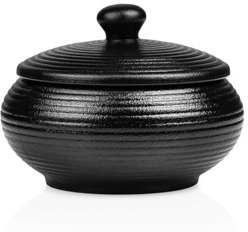 Keramikaschenbecher Mit Deckel-Winddichter Aschenbecher FüR Drinnen Und DraußEn, Vintageaschenbecher FüR Raucher, Dekorativer Tisch-Aschenbecher FüR BüRo Und Hotel. (Schwarzer Aschenbecher)