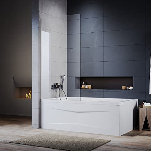 ELEGANT Over Bath Shower Screen 800mm Frameless 6mm Safety Clear Glass Panel Bathroom Bath Screens Shower Enclosure for Westroom