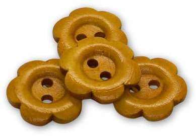(Pack of 10) Flower Shaped 19mm Wooden Buttons - Brown Colour / 2 Holes