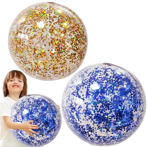 Vimmvid Lot de 2 ballons d'eau gonflables à paillettes - Diamètre : 40 cm - Jouet de piscine - Ballon de plage - Piscine - Fête - Jeux d'été