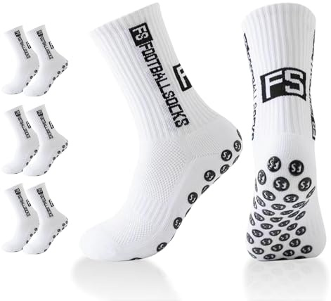 Sykrawki 3 Paires Chaussettes Antidérapantes pour Football, Basketball, Trekking, Handball, Yoga - Hommes et Femmes (FR/ES, Numérique, 39, 46, Taille normale, Taille normale, 3, Blanc)