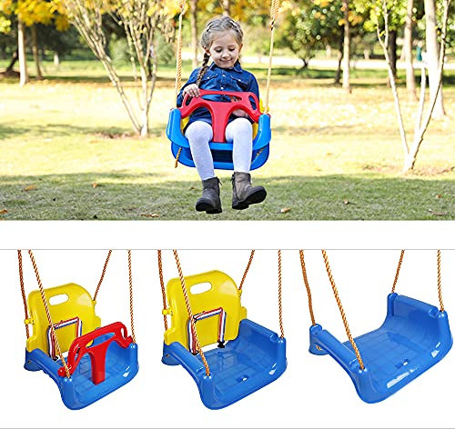 Balançoire Bébé Enfants 3 en 1, Assis de Balançoire Capacité de Charge de 80 kg, Siege Bebe Balancoire avec Cordes Réglables et Dossier, Amovible, pour Extérieur et Intérieur