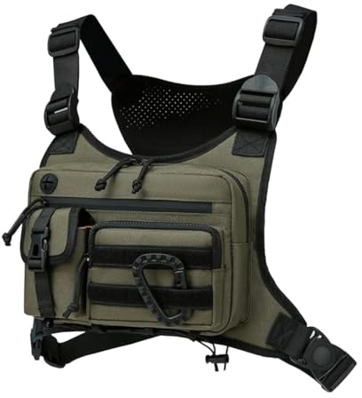Nishiyuenyi Borsa da petto per uomo e donna, gilet da corsa, porta telefono per allenamento e pesca, Verde
