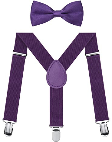 Set di bretelle per bambini con forma a Y elastica, regolabili con clip e papillon per ragazzi e ragazze, Lilla, S