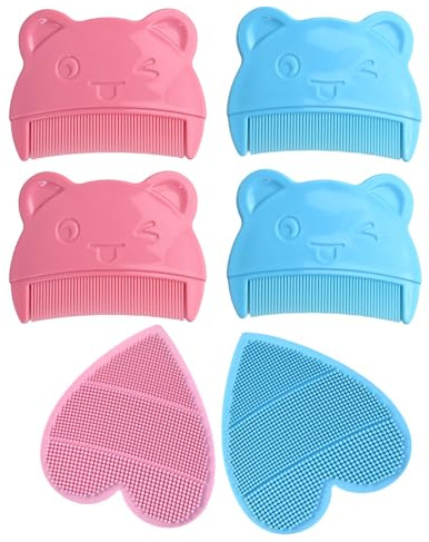 Baby hårborstset nyfödda, 2 massagerande schampoborstar och 4 tecknade babykammar, blå och rosa, skonsam vård för nyfödda och småbarn, 6 st