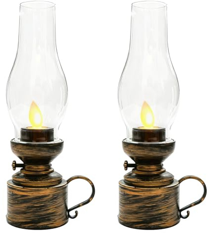 Behogan 2 lámparas LED de queroseno: 7 x 5,5 x 18 cm, lámpara de queroseno electrónica antigua, portátil, vintage, lámpara de petróleo, lámpara LED sin llama, para camping, hogar y decoración, color