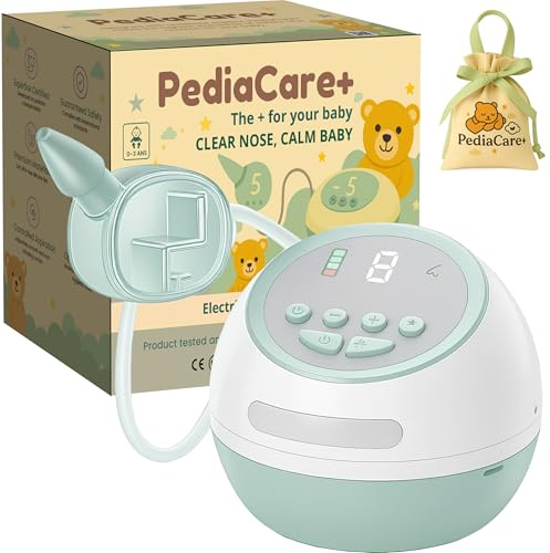 Pediacare+ Aspiratore Nasale Elettrico Neonato | 6 Livelli di Aspirazione, Display LCD, Musica Rilassante, LED Notturno, Ricaricabile, Igienico, Accessorio Utile per Neonati