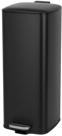 CasaSeleccion - Cubo de Basura de 30 Litros de Acero Inoxidable Negro de 37x27x65 cm. Papelera con Cubo Interior Extraíble de Polipropileno con Asa y Apertura con Pedal