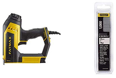Stanley Fmht6-75934 Graffatrice Chiodatrice Elettrica 5 in 11, Nero/Giallo & 1-Swkbn100T Confezione 1000 Chiodini Tipo J-Lunghezza 25 Mm