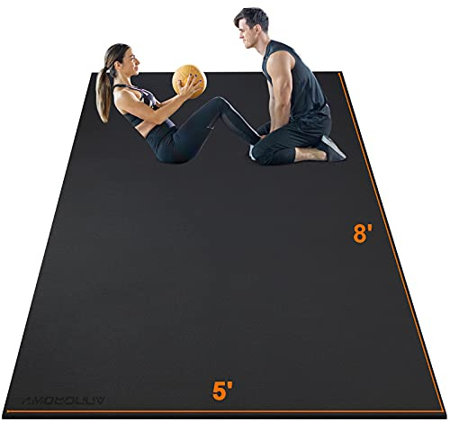 anngrowy Extre-Large Exercise Mat 8'x5'x7mm Gym Mat for Home Workout Equipment Flooring Mat Non-Slip Large Rubber Yoga Mat for Fitness, Weightlift, Cardio, Jump Rope, Plyo, MMA, Treadmill, Stretch