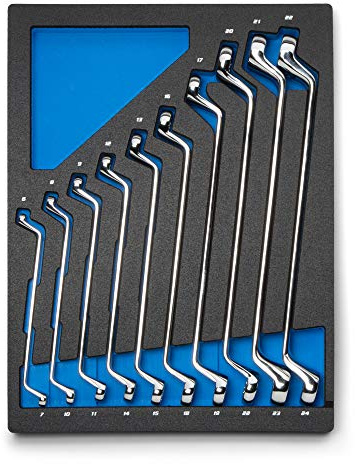 Capri Tools 75-Degree Deep Offset Double Box End Wrench Set, 6 to 24 mm, Metric, 10-Piece with Mechanic's Tray