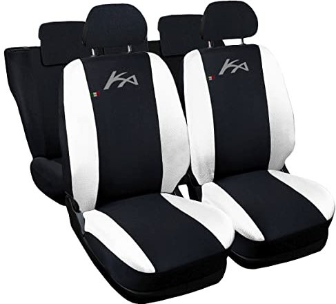 Auto Accessori Lupex - Sitzbezüge für Autositz, kompatibel Autositzbezüge für KA, schwarz weiß, Made in Italy, Set Sitzbezüge für Vorder- und Rücksitze, Polyester-Gewebe, Auto-Innenbezüge