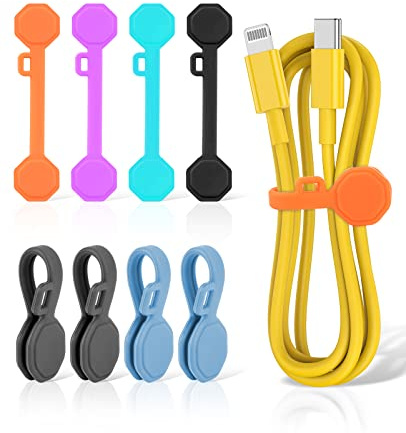 8PCS Silicone Magnetic Cable Ties & Clips, Cord Organizer [1S] Management Reusable Magnet Cable Organizer, Phone Cord Holder for Organizing, Bookmark Whiteboard Fridge Magnets etc