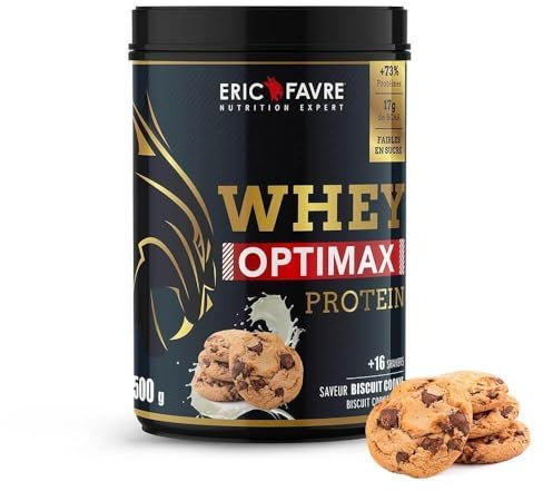 OPTIMAX Whey Proteine Polvere - WPC + Proteine - Con Aminoacidi 17g BCAA & 11g Glutammina - Whey a Basso contenuto di Zucchero Per lo Sviluppo e il Recupero Muscolare - Gusto Biscotti 500g