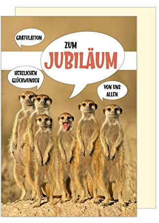 Edition Seidel Premium Glückwunschkarte zum Jubiläum mit Umschlag. Jubiläumskarte Tierkarte Erdmännchen Ehrentag Grusskarte Billet Mann Frau Feier Firma (J127 SW023)