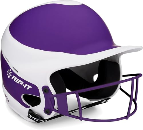 RIP-IT | Vision Pro Softball Batting Helmet with Face Mask | Matte | Two-Tone Purple M/L | Lightweight Women’s Sport Equipment