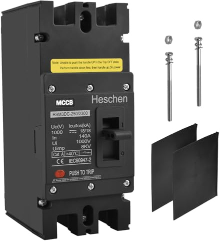 Heschen MCCB HSM3DC-250 Disjoncteur 2 pôles DC1000V 125A Disjoncteur photovoltaïque pour système solaire PV Système de réseau (140A HSM3DC-250)