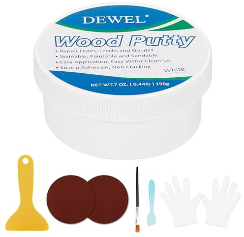 DEWEL Mixed Color Furniture Repair Paste, Suitable for All Types of Wood Repair, 200g Wood Putty,Suitable for cracks and holes in any wooden floor, wood repair filler(White)