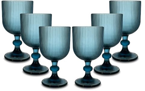 ARCA, Set di 6 Calici in Pasta di Vetro, per 6 Persone, Bicchieri Ideali per la Tavola, Resistenti e Duraturi, Lavabili in Lavastoviglie, Collezione Eternity, Colore Blu, 330 ml