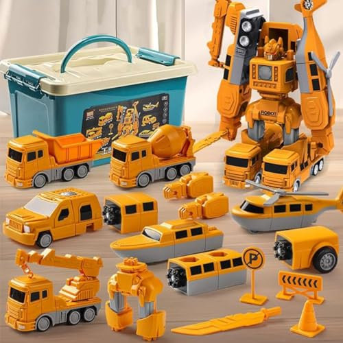 26PCS Magnetic Transform Engineering Car Assembled Toys with Storage Box, Auto Kombinierte Roboter Kinder Spielzeug, Transformation Roboter Kinder, Pädagogisches Spielzeug für Jungen und Mädchen