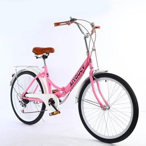 QXIWAOE Bicicleta Plegable de 24 Pulgadas de Acero al Carbono, Bicicleta de Ciudad de Velocidad, portátil, de Carga Ligera, para Damas, Bicicleta de Viaje de Princesa