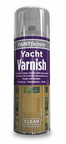 AOC24 - All Purpose Varnish Spray Paint 250ml - Matt, Gloss, Yacht, Finish Paint - Interior & Exterior Wood Paint Clear Varnish Spray - Tough & Durable Anti Mould Spray Paint (Yacht Varnish, 250ml)
