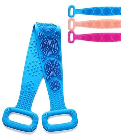 RQzaufania Spazzola Bagno Schiena, Spazzola Posteriore in Silicone per Donne e Uomini, 64 cm Cinturino per Esfoliazione per la Schiena a Doppia Faccia, Resistente e Facile da Pulire (Blu)