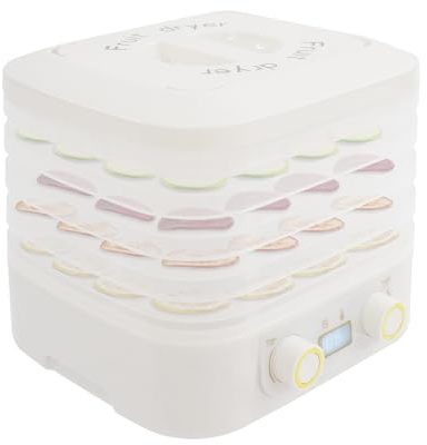 Dörrautomat mit 5 Tabletts, Lebensmittel Dörrgerät mit Temperaturregler 35-70°C und 48H-Timer, LED-Display, Obsttrockner Dörrapparat, Food Dehydrator für Fleisch, Obst, Gemüse (Weiß)
