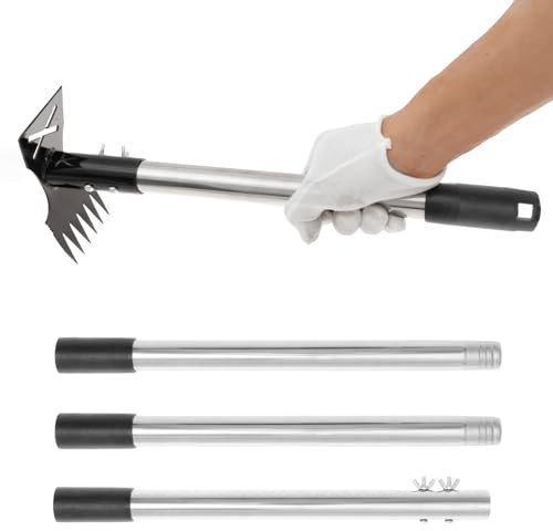 Extractor de malas hierbas extraíble con mango largo de 148,5 cm, azada de acero inoxidable y jardín 2 en 1, rastrillo manual para malas hierbas, eliminador de malas hierbas para patio, césped