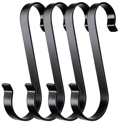 YEAUPE PRO 4-pack S-krokar, 9,5 cm krokar, krokdiameter 2,2 cm, maximal lastkapacitet 25 kg, S-krokar, lämplig för garderober, kök, badrum, garage, trädgårdar osv. Klassisk svart