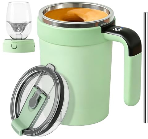 GBKDQQ Taza de café autoagitable, taza de café automática magnética de 380 ml con indicador de temperatura y tapa, taza de café de viaje para café, té, proteína para oficina, hogar y viajes