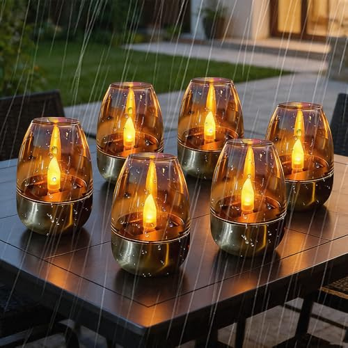 SKIKHN 6 Piezas Velas Solares, Velas LED Solares Efecto Llama Recargables, Velas de té LED Solares para Exteriores, Luces Solares Velas Electricas para Decoración para Jardín, Camping, Terraza, Balcón