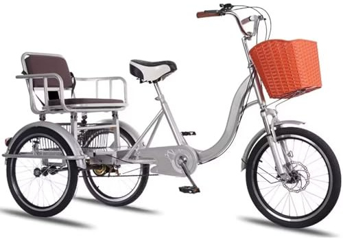 Trehjulig rickshaw för vuxna, trehjulig cykel, hydraulisk framgaffel, baksäte med säkerhetsbälte och stötdämpande fjädrar, tandemcykel, cruiser