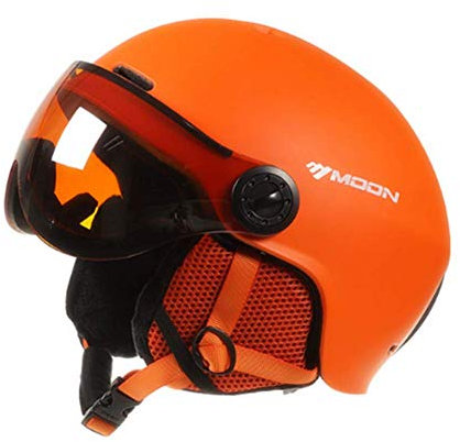 Sport Tent Skihelm Herren Damen Snowboardhelm Visier Schnee Sports Helm mit Abnehmbaren Skibrille (M, Orange)