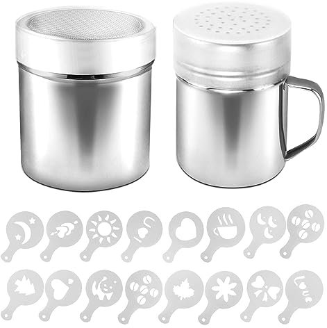 Aifuda - Shaker in acciaio inox con coperchio dosatore a fori o a maglia fine, per polveri, per caffè, cappuccino, caffellatte, per la cucina, per preparare dolci