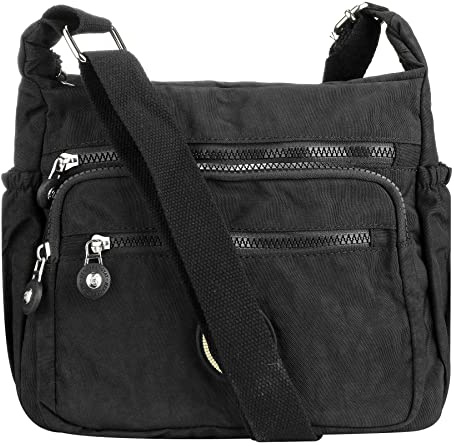 Milky Way Damen Umhängetasche mit Mehreren Taschen, wasserdichte Nylon Mittelgroß Crossbody Bag Handytasche zum Umhängen Umhängetaschen für Mädchen und Damen (Schwarz)
