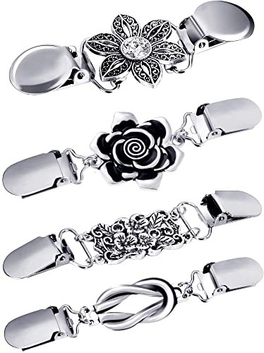 Quesuc 4 Broschen Vintage Pullover Schals Retro Style Cardigan Kragen Hemd Damen Mädchen 4 Stile, Silber / Schwarz