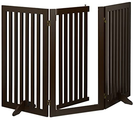 Relaxdays Absperrgitter, HxB: 92 x 154 cm, faltbar, mit Tür & Füßen, freistehendes Hunde Schutzgitter, Türgitter, braun