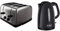 Russell Hobbs 18790 Futura 4-Slice Toaster, 1500 W, Stainless Steel Silver, Four Slice & Textures Plastic Kettle 21271, 1.7 L, 3000 W - Black