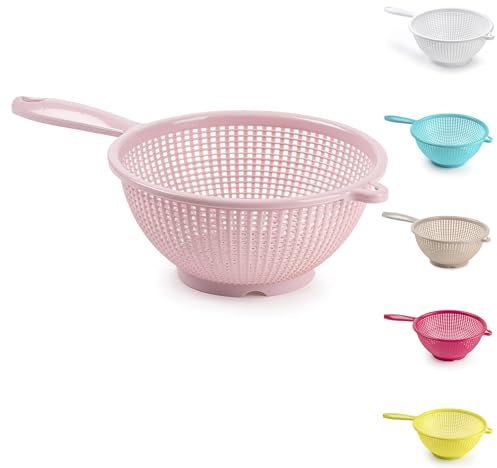 Plastic Colander Food Sieve Strainer Basket Plastic Sink Strainer Basket for Food Washing Draining Pasta Spaghetti Rice Salad Vegetable Kitchen Cooking Hobby Design 4 (24cm - Pink)